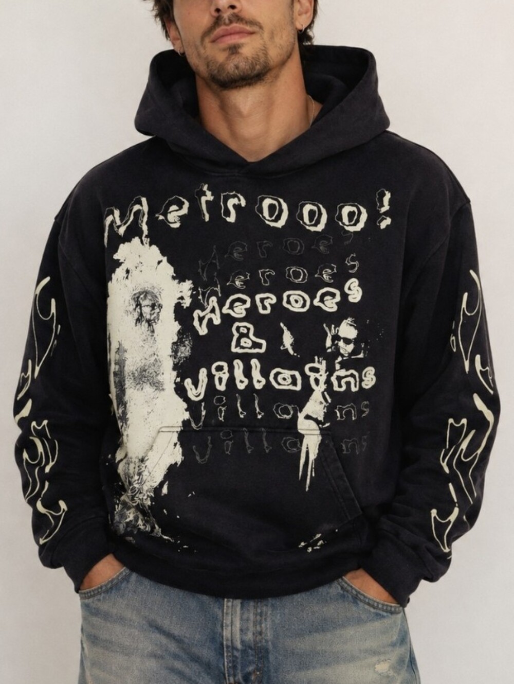 Metro Boomin Heroes Villains Hoodie Washed Black Limited Edition Men's Sz Small